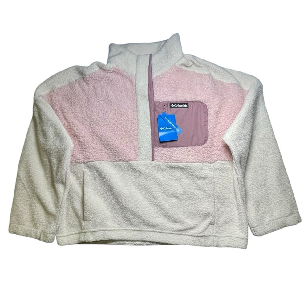 Columbia Women’s Size XXL Sherpa Fleece Half-Zip Pullover Pink Cream Relax Fit - Picture 3 of 12